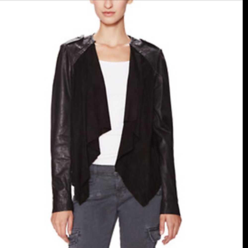 MUUBAA LUPUS BLACK LEATHER BIKER DRAPED JACKET 4